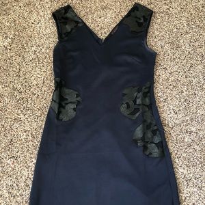 Navy dress with black lace detail